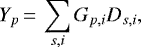 \begin{equation*}Y_{p}\,{=}\,\sum_{s,i} G_{p,i}D_{s,i} ,\end{equation*}