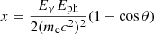 Mathematical equation: $ x = { \frac{E_\gamma E_{\mathrm{ph}}}{2 (m_{\mathrm{e}} c^2)^2}(1-\cos \theta)} $