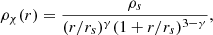 Mathematical equation: $$ \begin{aligned} \rho _\chi (r) = \frac{\rho _s}{(r/r_s)^\gamma (1+r/r_s)^{3-\gamma }}, \end{aligned} $$