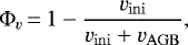 Mathematical equation: \begin{equation*}\Phi_v\,{=}\,1-\frac{v_{\rm{ini}}}{v_{\rm{ini}}+v_{\rm{AGB}}}, \end{equation*}