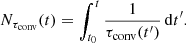Mathematical equation: $$ \begin{aligned} N_{\tau _{\rm conv}}(t) = \int _{t_0}^{t} \frac{1}{\tau _{\rm conv}(t^{\prime })}\,\mathrm{d}t^{\prime }. \end{aligned} $$