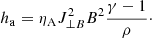 Mathematical equation: $$ \begin{aligned} h_{\rm a} = \eta _{\rm A} {J}_{\perp B}^2 B^2 \frac{\gamma -1}{\rho }\cdot \end{aligned} $$