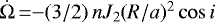 Mathematical equation: $\dot\Omega\,{=}{-}(3/2)\,nJ_2(R/a){}^2\cos i$