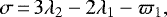 Mathematical equation: \begin{equation*} \sigma\,{=}\,3\lambda_2 - 2\lambda_1 - \varpi_1,\vspace*{-2pt} \end{equation*}