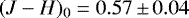 Mathematical equation: $(J-H)_0=0.57\,{\pm}\,0.04$