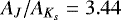 Mathematical equation: $A_J/A_{K_s}=3.44$