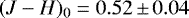 Mathematical equation: $(J-H)_0=0.52\,{\pm}\,0.04$