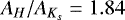 Mathematical equation: $A_H/A_{K_s}=1.84$