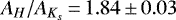 Mathematical equation: $A_{H}/A_{K_s} \,{=}\,1.84\,{\pm}\,0.03$