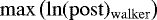 Mathematical equation: $\max\left(\ln(\mathrm{post})_{\mathrm{walker}}\right)$