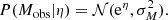 Mathematical equation: $$ \begin{aligned} P(M_{\mathrm{obs} }|\eta ) = \mathcal{N} (\mathrm{e}^{\eta },\sigma ^2_{M}). \end{aligned} $$