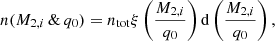 Mathematical equation: $$ \begin{aligned} n(M_{2,i} \, \& \, q_0) =n_{\rm tot} \xi \left(\frac{M_{2,i}}{q_0}\right) \mathrm{d}\left(\frac{M_{2,i}}{q_0} \right), \end{aligned} $$