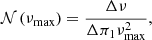 Mathematical equation: $$ \begin{aligned} \mathcal{N} \left(\nu _{\text{max}} \right) = \frac{\Delta \nu }{\Delta \pi _1 \nu _{\text{max}}^2}, \end{aligned} $$