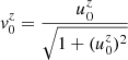 Mathematical equation: $ \mathit{v}^z_0 = \frac{u^z_0}{\sqrt{1 + (u^z_0)^2}} $