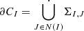 Mathematical equation: $ \partial C_I = {\underset{J \in N(I)}{\dot{\bigcup}}} \Sigma_{I,J} $