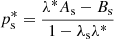 Mathematical equation: $$ \begin{aligned} p_{\rm s}^*= \frac{\lambda ^* A_{\rm s} - B_{\rm s}}{1 - \lambda _{\rm s} \lambda ^*} \end{aligned} $$