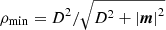 Mathematical equation: $ \rho_{\mathrm{min}} = D^2/\sqrt{D^2 + {\lvert\boldsymbol{m}\rvert}^2} $