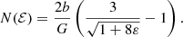 Mathematical equation: $$ \begin{aligned} N(\mathcal{{E}}) = \frac{2b}{G} \left(\frac{3}{\sqrt{1+8\varepsilon }}-1\right). \end{aligned} $$