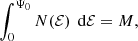 Mathematical equation: $$ \begin{aligned} \int _0^{\Psi _0} N(\mathcal{{E}})\,{\text{ d}}\mathcal{{E}}= M, \end{aligned} $$