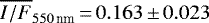 Mathematical equation: $\overline{I/F}_{550\,\textrm{nm}}\,{=}\,0.163\,{\pm}\,0.023$