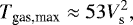 Mathematical equation: \begin{align*}T_{\textrm{gas,max}} \approx 53 V_{\textrm{s}}^2,\end{align*}