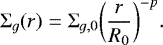 \begin{equation*}\Sigma_g(r) = \Sigma_{g,0} \bigg(\frac{r}{R_0}\bigg)^{-p}. \end{equation*}