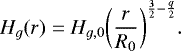 \begin{equation*}H_g(r) = H_{g,0}\bigg(\frac{r}{R_0}\bigg)^{\frac{3}{2} - \frac{q}{2}} .\end{equation*}