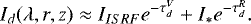 \begin{equation*}I_d(\lambda, r, z) \approx I_{ISRF}e^{-\tau^V_d} + I_{*}e^{-\tau^R_d} .\end{equation*}