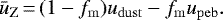 Mathematical equation: \begin{equation*}\bar u_{\mathrm{Z}}\,{=}\,(1-f_{\mathrm{m}})u_{\mathrm{dust}} - f_{\mathrm{m}}u_{\mathrm{peb}}. \end{equation*}