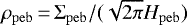 Mathematical equation: $\rho_{\mathrm{peb}}\,{=}\,\Sigma_{\mathrm{peb}}/(\sqrt{2\pi}H_{\mathrm{peb}})$