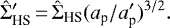 Mathematical equation: \begin{equation*} \hat{\Sigma}\prime_{\textrm{HS}}\,{=}\,\hat{\Sigma}_{\textrm{HS}}(a_{\textrm{p}}/a_{\textrm{p}}\prime)^{3/2}. \end{equation*}