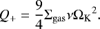 Mathematical equation: \begin{equation*} Q_+ = \frac{9}{4}{\Sigma_{\mathrm{gas}}\nu\Omega_{\textrm{K}}}^2. \end{equation*}