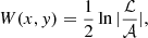 $$ \begin{aligned} W(x,{ y})=\frac{1}{2}\ln |\frac{\mathcal{L} }{\mathcal{A} }|, \end{aligned} $$