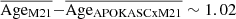 $ \overline{\mathrm{Age_{M21}}}{-}\overline{\mathrm{Age_{APOKASCxM21}}}\sim1.02 $