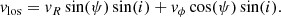 $$ \begin{aligned} { v}_{\rm los}={ v}_{R}\sin (\psi ) \sin (i) + { v}_{\phi }\cos (\psi ) \sin (i) .\end{aligned} $$