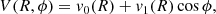 $$ \begin{aligned} V(R,\phi )={ v}_{0} (R)+{ v}_{1}(R)\cos \phi , \end{aligned} $$