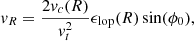 $$ \begin{aligned} { v}_{R}&=\dfrac{2{ v}_{c}(R)}{{ v}_{t}^{2}}\epsilon _{\rm lop}(R)\sin (\phi _{0}),\end{aligned} $$