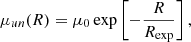 $$ \begin{aligned} \mu _{un}(R)=\mu _{0}\exp \left[-\dfrac{R}{R_{\rm exp}}\right] ,\end{aligned} $$