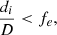 Mathematical equation: $$ \begin{aligned} \frac{d_i}{D} < f_{e}, \end{aligned} $$