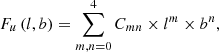 $$ \begin{aligned} F_{u}\,(l,b) = \sum _{m,n = 0}^{4} C_{mn} \times l^m \times b^n, \end{aligned} $$