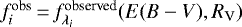 $f^{\textrm{obs}}_i\,{=}\,f^{\textrm{observed}}_{\lambda_i}(E(B-V),R_{\textrm{V}})$
