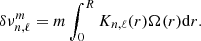Mathematical equation: $$ \begin{aligned} \delta \nu _{n,\ell }^m=m\int ^R_0K_{n,\ell }(r)\Omega (r)\mathrm{d}r. \end{aligned} $$