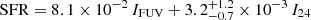 Mathematical equation: $ \mathrm{SFR}= 8.1\times 10^{-2}\,I_{\mathrm{FUV}} + 3.2^{+1.2}_{-0.7}\times 10^{-3}\,I_{24} $