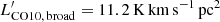 Mathematical equation: $ L^\prime_{\rm CO10,\,broad}= 11.2 \,{\rm K}\,{\rm km}\,{\rm s}^{-1} \,{\rm pc}^2 $