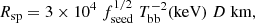 $$ \begin{aligned} R_{\rm sp}=3\times 10^{4}\;f_{\rm seed}^{1/2}\;T_{\rm bb}^{-2}(\mathrm{keV})\;D \;\mathrm{km} , \end{aligned} $$