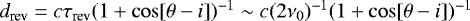 Mathematical equation: $d_{\textrm{rev}}=c\tau_{\textrm{rev}}(1+\cos[\theta-i])^{-1}\sim c(2\nu_{0})^{-1}(1+\cos[\theta-i])^{-1}$