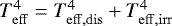 Mathematical equation: $T^4_{\rm{eff}}= T^4_{\rm{eff, dis}}+T^4_{\rm{eff, irr}}$