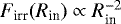 Mathematical equation: $F_{\textrm{irr}}(R_{\textrm{in}})\propto R_{\textrm{in}}^{-2}$