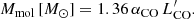 $$ \begin{aligned} M_{\rm mol}\,[M_\odot ]= 1.36\,\alpha _{\rm CO}\,L^\prime _{\rm CO}. \end{aligned} $$