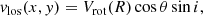 $$ \begin{aligned} v_{\rm los}(x,y) = V_{\rm rot}(R) \cos {\theta } \sin {i}, \end{aligned} $$
